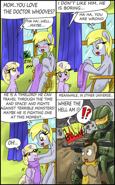Doctor Whooves And Derpy Porn - 167228 - safe, artist:ciriliko, derpy hooves, dinky hooves, doctor whooves,  time turner, pegasus, pony, comic, creeper, doctorderpy, female, halo  (series), male, mare, master chief, shipping, straight, zas - Derpibooru