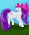 Size: 500x600 | Tagged: safe, artist:bbslugger, sweetie belle (g3), pony, unicorn, g3, 2009, female, grass, horn, looking back, mare, raised hoof, solo, turned head