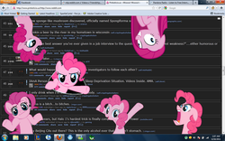 Size: 800x500 | Tagged: safe, edit, pinkie pie, g4, breaking the fourth wall, bust, hooves in air, hooves up, multeity, portrait, reddit, shrug, shrugpony, too much pink energy is dangerous, upside down, website