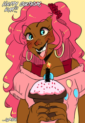 Size: 800x1150 | Tagged: safe, artist:camicuti97, pinkie pie, human, g4, birthday, cupcake, dark skin, humanized