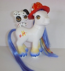 Size: 458x500 | Tagged: safe, artist:colorscapesart, chief, dalmatian, dog, earth pony, pony, g1, g3, 2010, customized toy, firefighter helmet, g1 to g3, generation leap, helmet, irl, littlest pet shop, male, photo, stallion, toy, unshorn fetlocks