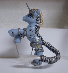 Size: 500x533 | Tagged: safe, artist:colorscapesart, oc, oc only, oc:star voyage, pony, g3, 2011, customized toy, irl, leonine tail, photo, rearing, steampunk, tail, toy