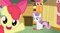 Size: 8192x4608 | Tagged: safe, artist:pdpie, apple bloom, scootaloo, sweetie belle, g4, my little pony: friendship is magic, one bad apple, absurd resolution, thinking spot, vector