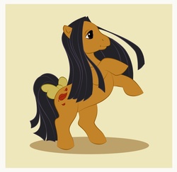 Size: 800x776 | Tagged: safe, artist:uppun, earth pony, pony, g1, bow, disney, disney princess, female, mare, passepartout, pocahontas, ponified, rearing, solo, tail, tail bow