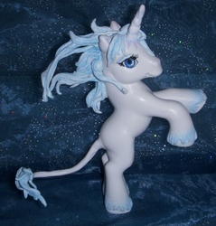 Size: 477x500 | Tagged: safe, artist:colorscapesart, classical unicorn, pony, unicorn, g3, 2011, amalthea, cloven hooves, customized toy, female, horn, irl, leonine tail, mare, molded hair, photo, rearing, tail, the last unicorn, unshorn fetlocks