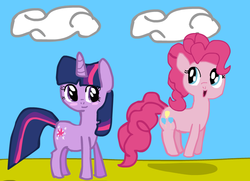 Size: 834x603 | Tagged: safe, pinkie pie, twilight sparkle, g4, blush sticker, blushing, female, lesbian, ms paint, ship:twinkie, shipping