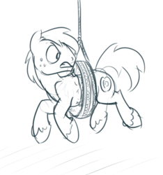 Size: 884x944 | Tagged: safe, artist:derkrazykraut, big macintosh, earth pony, pony, g4, male, monochrome, solo, stallion, stuck, tire, tire swing, tumblr