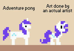 Size: 300x205 | Tagged: safe, artist:pix3m, rarity, pony, g4, 8-bit, adventure ponies, comparison, female, op is a duck, pixel art, solo, sprite, stylistic suck, text, unwarranted self-importance