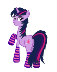 Size: 1369x1732 | Tagged: safe, artist:hobo-style, twilight sparkle, pony, unicorn, g4, bed mane, bedroom eyes, butt, clothes, female, looking at you, looking back, looking back at you, mare, plot, simple background, socks, solo, striped socks, transparent background, unicorn twilight