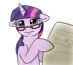 Size: 631x564 | Tagged: safe, artist:c0nker, twilight sparkle, pony, unicorn, female, floppy ears, glasses, implied facehoof, implied facepalm, look of disapproval, mare, newspaper, parody, reaction image, simple background, solo, twilight sparkle is not amused, white background