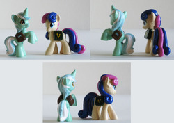 Size: 900x636 | Tagged: safe, artist:mlpendlessnight, bon bon, lyra heartstrings, sweetie drops, earth pony, pony, g4, customized toy, irl, photo, saddle bag, toy