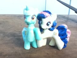 Size: 900x675 | Tagged: safe, artist:alleynurr, bon bon, lyra heartstrings, sweetie drops, earth pony, pony, g4, customized toy, irl, photo, toy
