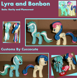 Size: 900x915 | Tagged: safe, artist:cucco-cute, bon bon, lyra heartstrings, sweetie drops, g4, brushable, customized toy, irl, photo, toy