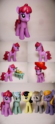 Size: 700x1575 | Tagged: safe, artist:oak23, berry punch, berryshine, bon bon, cloud kicker, derpy hooves, lyra heartstrings, sweetie drops, earth pony, pony, g4, brushable, customized toy, hat, irl, photo, toy