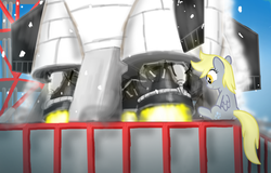 Size: 873x558 | Tagged: safe, artist:shutterflye, derpy hooves, pegasus, pony, g4, female, mare, rocket, saturn v