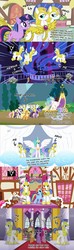 Size: 720x2430 | Tagged: safe, artist:songoharotto, screencap, applejack, fluttershy, nightmare moon, pinkie pie, princess celestia, rainbow dash, rarity, twilight sparkle, oc, oc:aquilinus, ask aquilinus, g4, chariot, corvus, mergus, pavo, royal guard