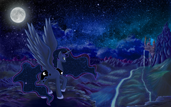 Size: 1920x1200 | Tagged: safe, artist:duop-qoub, princess luna, pony, g4, canterlot, female, mare, moon, night, scenery, solo, wallpaper