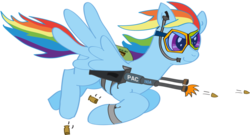 Size: 1024x551 | Tagged: safe, artist:akita-ken, rainbow dash, pegasus, pony, g4, female, gun, mare, simple background, solo, transparent background