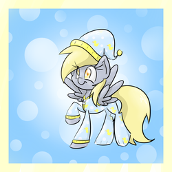 Size: 900x900 | Tagged: safe, artist:lemon-heartss, derpy hooves, pegasus, pony, g4, clothes, female, hat, mare, nightcap, pajamas