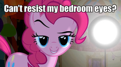 Size: 1280x713 | Tagged: safe, edit, edited screencap, screencap, pinkie pie, earth pony, pony, g4, party of one, bedroom eyes, bronybait, caption, dreamworks face, female, fourth wall, image macro, mare, meme, solo