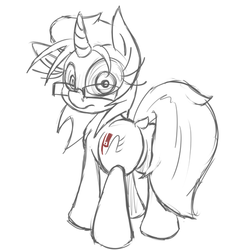 Size: 500x502 | Tagged: dead source, safe, artist:leadhooves, oc, oc only, oc:kneaded rubber, pony, glasses, monochrome, sketch, solo