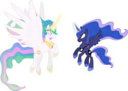 Size: 5760x4120 | Tagged: safe, artist:90sigma, princess celestia, princess luna, alicorn, pony, g4, the crystal empire, absurd resolution, angry, duo, duo female, female, flying, glowing eyes, glowing horn, horn, mare, royal sisters, siblings, simple background, sisters, transparent background, vector