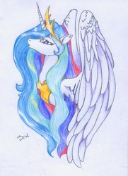 Size: 743x1024 | Tagged: safe, artist:mr detel, princess celestia, pony, g4, female, solo, traditional art