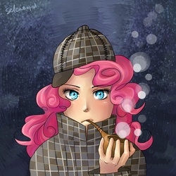 Size: 1002x1000 | Tagged: safe, artist:s-opal, pinkie pie, human, g4, bubble pipe, deerstalker, detective, hat, humanized, pipe, sherlock holmes, sherlock pie