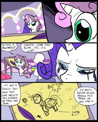 Size: 827x1025 | Tagged: safe, artist:metal-kitty, rarity, sweetie belle, comic:mlp project, g4, comic, crying, makeup, running makeup