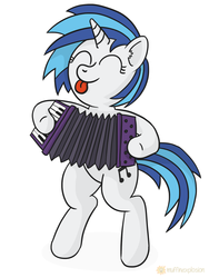 Size: 1200x1600 | Tagged: safe, artist:muffinexplosion, dj pon-3, vinyl scratch, pony, g4, accordion, bipedal, female, happy, musical instrument, solo
