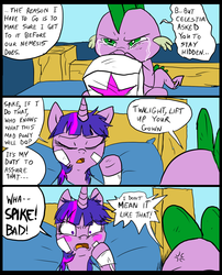 Size: 827x1025 | Tagged: safe, artist:metal-kitty, spike, twilight sparkle, comic:mlp project, g4, bandage, blushing, comic, crying, hospital