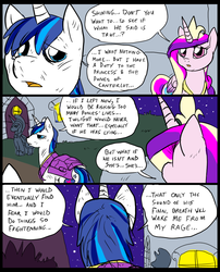 Size: 827x1025 | Tagged: safe, artist:metal-kitty, princess cadance, shining armor, comic:mlp project, g4, comic, injured, royal guard