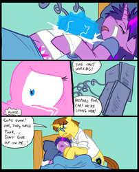 Size: 827x1025 | Tagged: safe, artist:metal-kitty, doctor horse, doctor stable, pinkie pie, twilight sparkle, comic:mlp project, g4, bandage, comic, cpr, crying, defibrillator, hospital