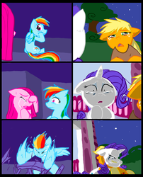 Size: 827x1025 | Tagged: safe, artist:metal-kitty, applejack, pinkie pie, rainbow dash, rarity, earth pony, pegasus, pony, unicorn, comic:mlp project, g4, applejack's hat, comic, cowboy hat, crying, crying on the outside, duo, duo female, eyes closed, female, hat, hug, makeup, mascara, pinkamena diane pie, running makeup, sad, solo