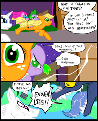 Size: 827x1025 | Tagged: safe, artist:metal-kitty, applejack, pinkie pie, princess celestia, rarity, spike, oc, comic:mlp project, g4, comic