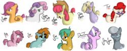 Size: 1500x600 | Tagged: safe, artist:kymsnowman, apple bloom, diamond tiara, dinky hooves, ruby pinch, scootaloo, silver spoon, snails, snips, sweetie belle, twist, g4, cutie mark crusaders, glasses