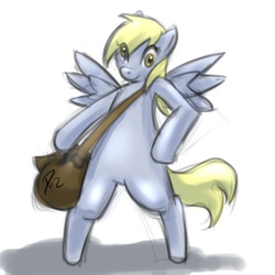 Size: 500x500 | Tagged: safe, artist:atticus83, derpy hooves, pony, g4, bag, bipedal, featureless crotch, female, solo