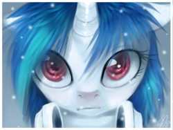 Size: 1600x1200 | Tagged: safe, artist:imalou, dj pon-3, vinyl scratch, pony, g4, 2012, bust, female, headphones, looking at you, portrait, solo