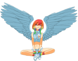 Size: 710x558 | Tagged: safe, artist:zoe-productions, rainbow dash, human, g4, belly button, clothes, converse, female, humanized, midriff, shoes, simple background, solo, transparent background, winged humanization