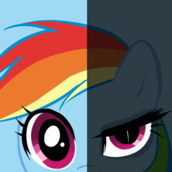 Size: 500x500 | Tagged: dead source, safe, artist:chch, rainbow dash, pegasus, pony, g4, askdrrnmsd, close-up, female, looking at you, mare, solo, two sides