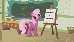 Size: 1280x720 | Tagged: safe, cheerilee, earth pony, pony, g4, cheerilee's clipboard meme, exploitable meme, female, meme, ponyville schoolhouse, solo