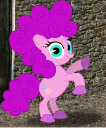 Size: 558x670 | Tagged: safe, screencap, pinkie pie, pony, g4, animated, expy, female, hoofy-kicks, mad (tv series), mad magazine, my little war horse, pony cameo, pony reference, rearing, war horse