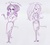 Size: 1280x1160 | Tagged: safe, artist:its-nekokko, fluttershy, rarity, human, g4, clothes, horn, horned humanization, humanized, skinny, skirt, thin, winged humanization