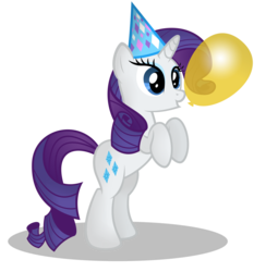 Size: 2000x2150 | Tagged: safe, artist:gratlofatic, rarity, pony, unicorn, g4, party of one, :o, balloon, bipedal, cute, female, hat, mare, open mouth, party hat, raribetes, rearing, simple background, smiling, solo, transparent background, vector