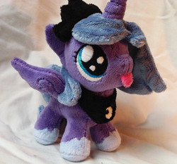 Size: 1152x1074 | Tagged: safe, artist:caashley, princess luna, pony, g4, cute, female, filly, irl, lunabetes, photo, plushie, solo, tongue out, weapons-grade cute, woona, younger