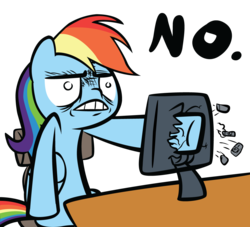 Size: 1100x1000 | Tagged: safe, artist:ocarina0ftimelord, rainbow dash, pony, g4, computer, female, no, screen, screen punch, simple background, solo, transparent background