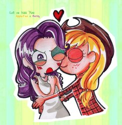 Size: 900x925 | Tagged: safe, artist:lovi, applejack, rarity, human, g4, blushing, female, humanized, lesbian, ship:rarijack, shipping