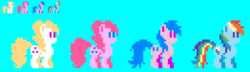 Size: 524x151 | Tagged: safe, artist:lightningbolt, firefly, pinkie pie, rainbow dash, surprise, pony, g1, g4, g1 to g4, generation leap, pixel art, sprite