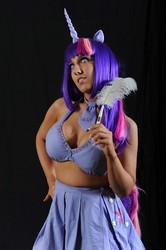 Size: 932x1400 | Tagged: safe, artist:sarahn29, twilight sparkle, human, g4, bra, cleavage, clothes, cosplay, feather, female, irl, irl human, photo, solo