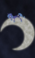 Size: 3000x5000 | Tagged: safe, artist:gatitonyaa, princess luna, pony, g4, crescent moon, female, moon, s1 luna, scrunchy face, solo, tangible heavenly object